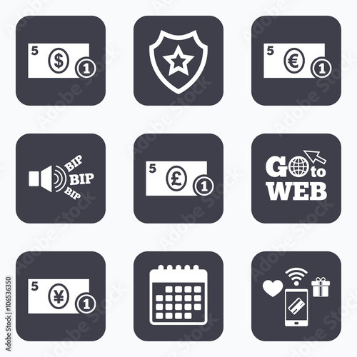 Cash money signs. Dollar, euro and pound icons.