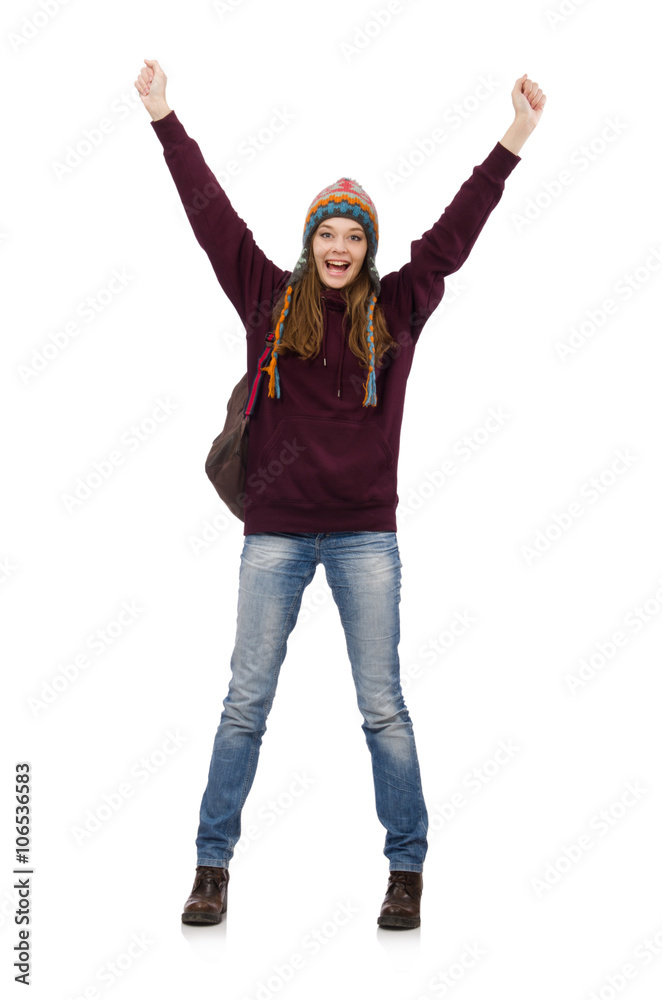 Smiling student with backpack isolated on white Smiling student with backpack isolated on white