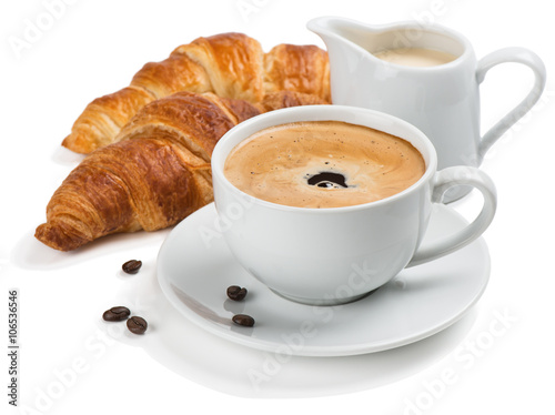 Fototapeta Naklejka Na Ścianę i Meble -  Coffee, milk and croissants.