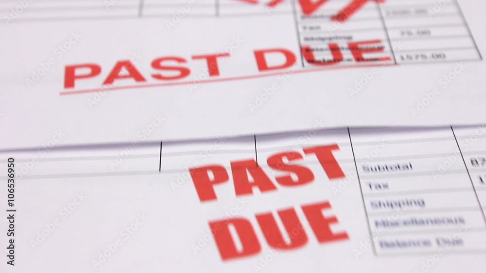 Credit crunch debt and recession. Tracking over past due and overdue invoices and bills for urgent payment. Debts final demands and threats of legal action.