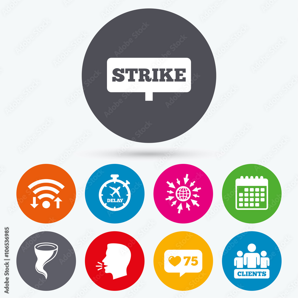 Strike icon. Storm weather and group of people. Strike icon. Storm weather and group of people.