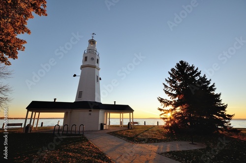 White Brick Lighthouse at Sunrise photo