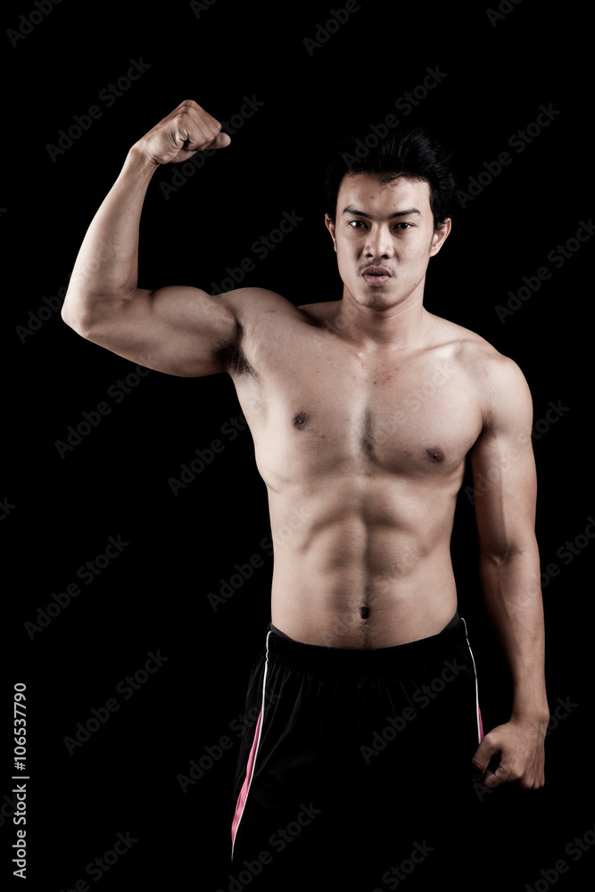 Muscular Asian man  show his body