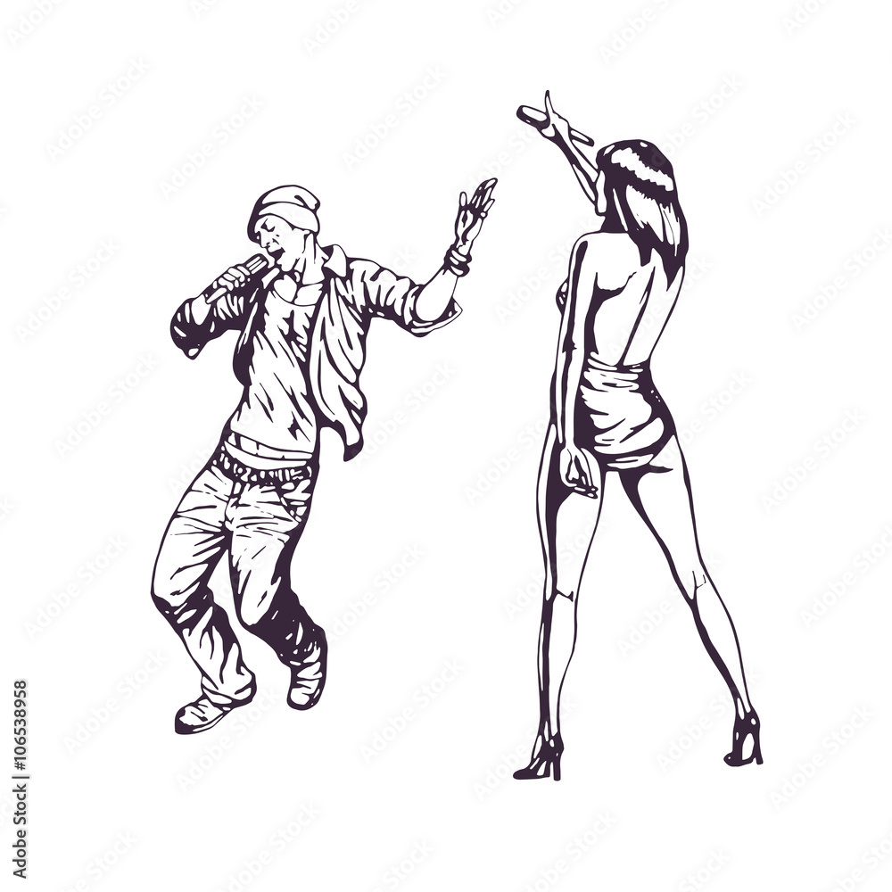 Vector outlines and silhouettes of singers - men and women Vector outlines and silhouettes of singers - men and women