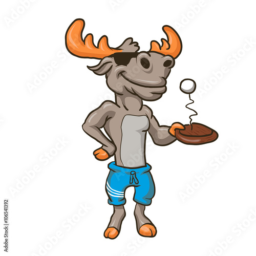 Funny illustration of a moose with racket and ball