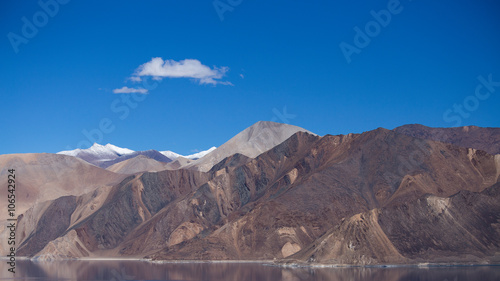 Mountains and water Pangong Lake in Ladakh, India.
