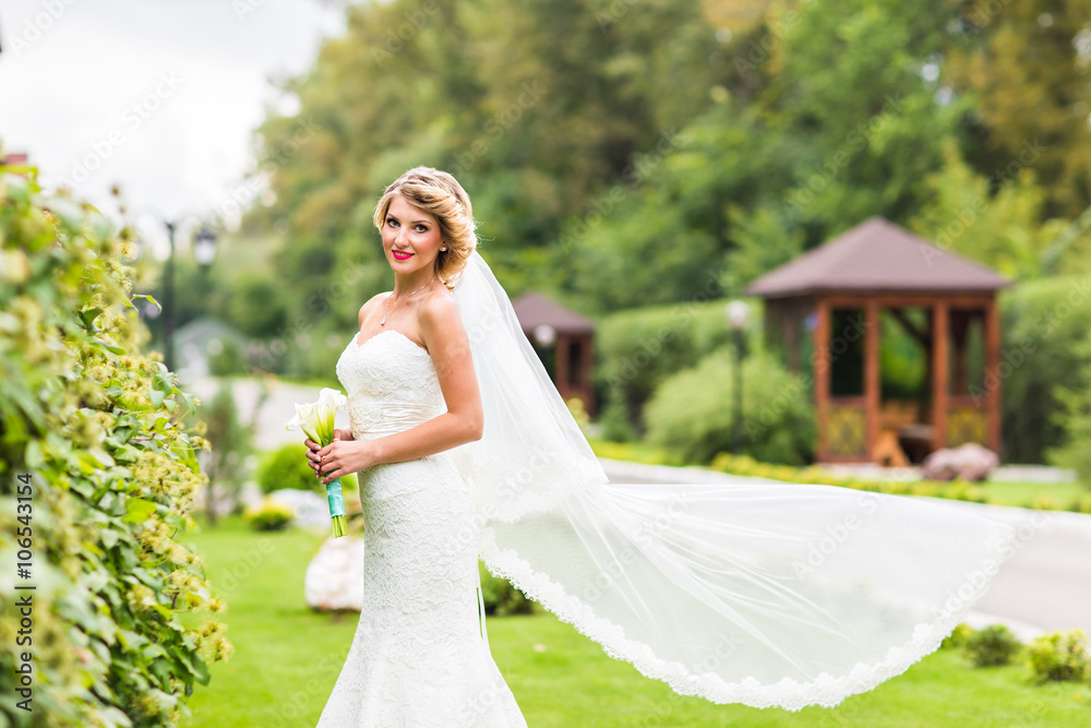 Beautiful bride posing in her wedding day