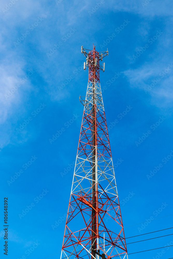 Pillar mobile station on blue-sky background Pillar mobile station on blue-sky background