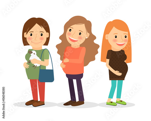 Smiling happy pregnant woman set. Vector pregnant women icons