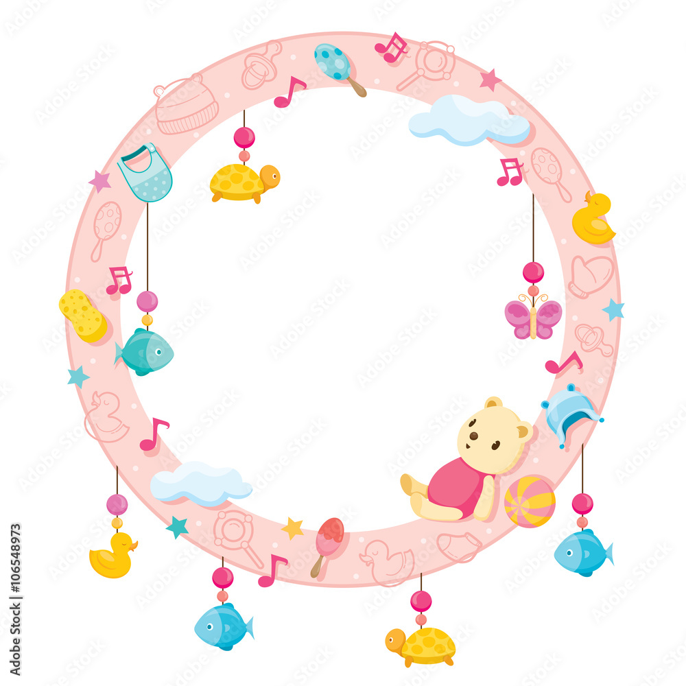 Baby Icons Objects On Round Frame, Baby, Accessories, Frame, Objects, Hanging
