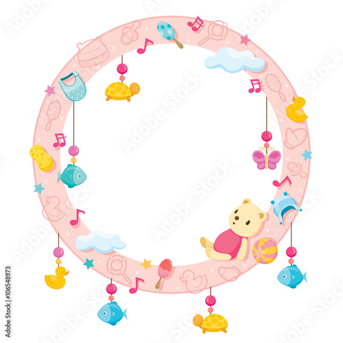Baby Icons Objects On Round Frame, Baby, Accessories, Frame, Objects, Hanging