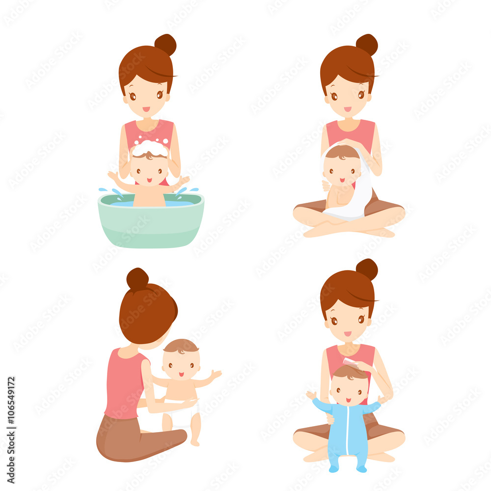 Mother Washing Baby Set, Mother, Baby, Bathing, Washing, Mother’s Day