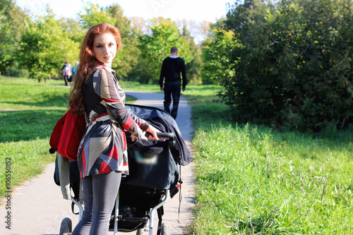 women walk stroller summer