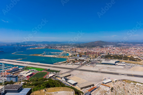 Gibraltar city and airport runway and La Linea de la Concepcion