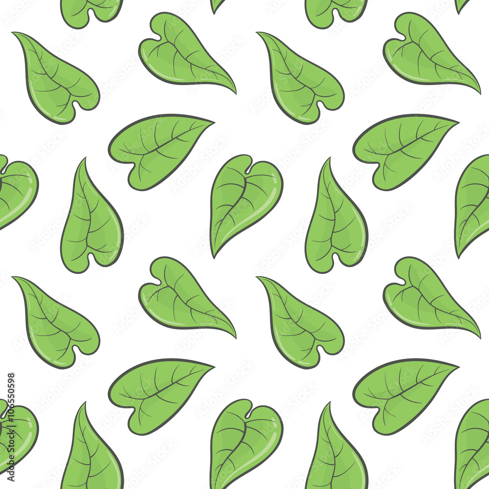 Green spring leaves seamless pattern on white background. Vector illustration