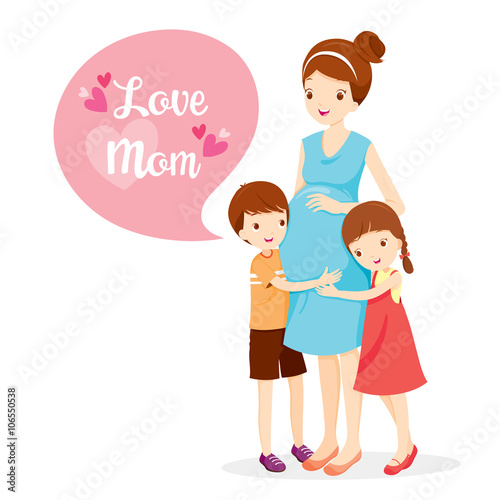 Daughter And Son Hugging Pregnant Mother, Pregnant, Mother, Embracing, Hug, Mother’s Day, Children, Love, Family  