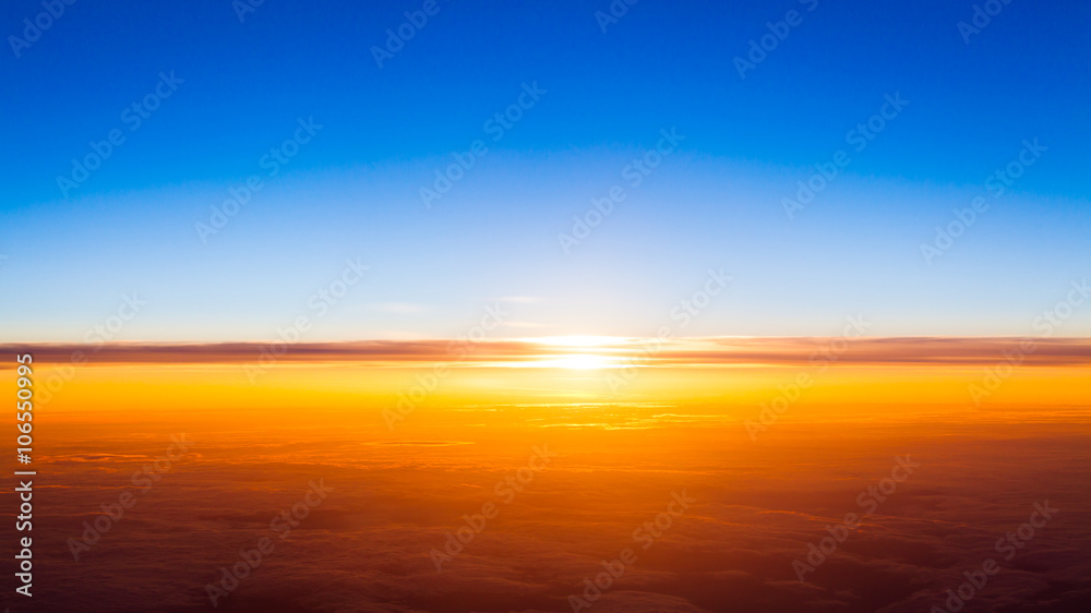 sunset with a height of 10 000 km. Dramatic sunset. View of suns