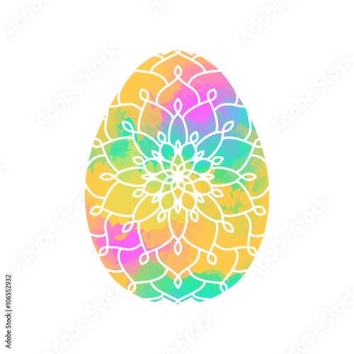 Colorful Easter egg with Mandala pattern on Watercolor Backgroun