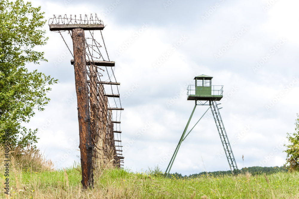 patrol tower and remains of iron curtain, Cizov, Czech Republic