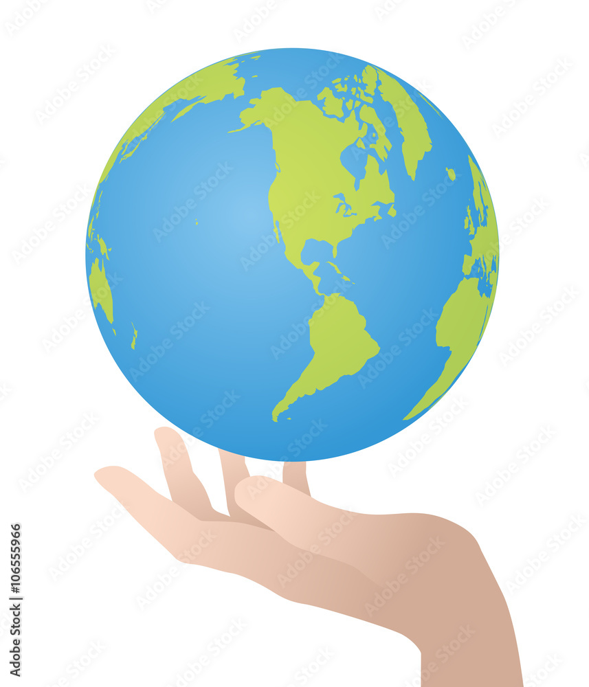 global world map floating over hand, vector illustration global world map floating over hand, vector illustration