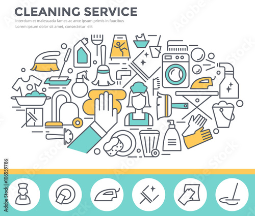 Cleaning service concept illustration, thin line flat design