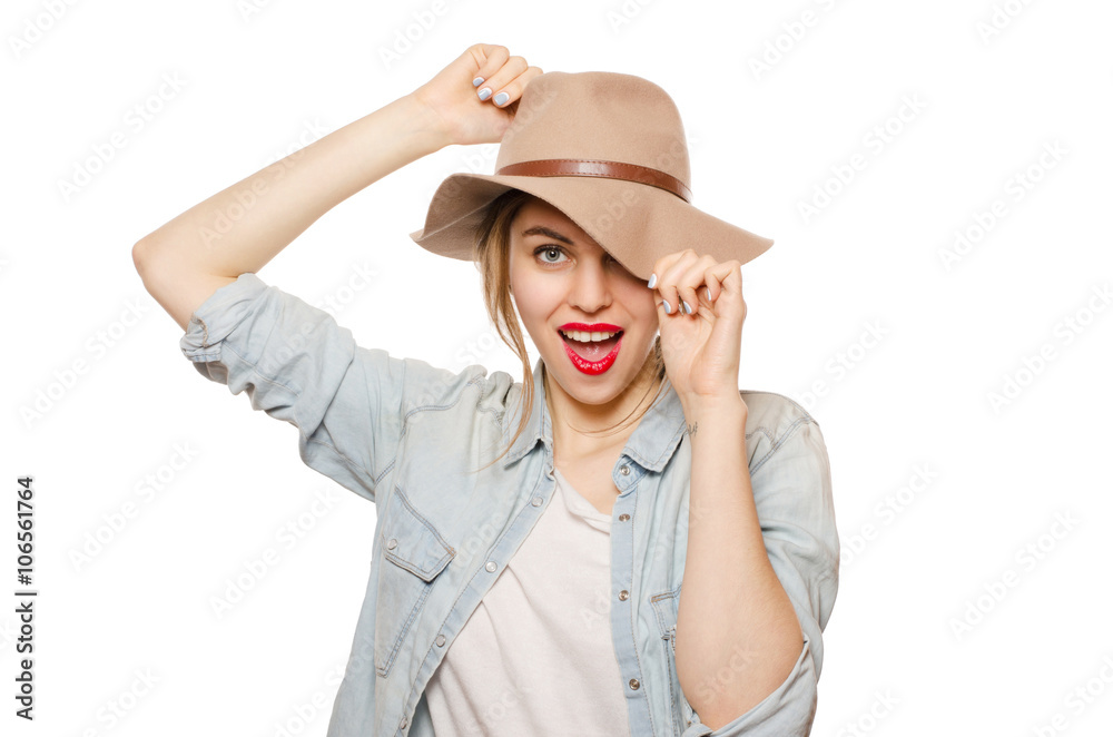 Beautiful woman wearing hat. Studio fashion portrait. Beautiful woman wearing hat. Studio fashion portrait.