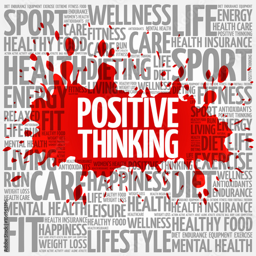 Positive thinking word cloud background, health concept