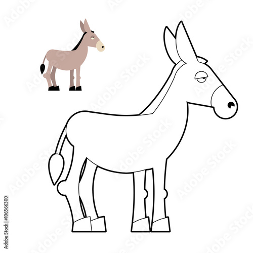 Donkey coloring book. Circuit animal. Childrens coloring book wi