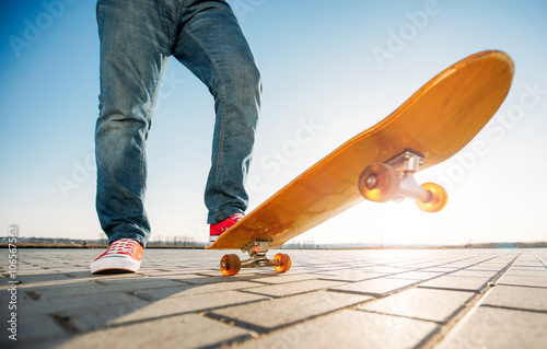 skater riding a skateboard. view of a person riding on his skate