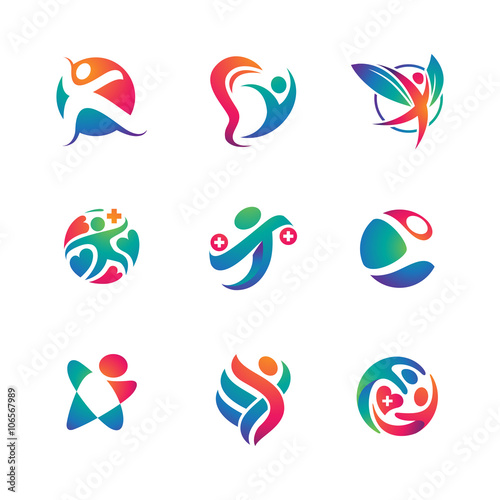 Healthy People Color Logo Design Set