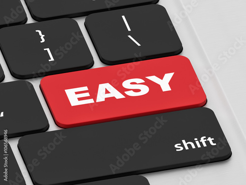 render of red easy button on keyboard