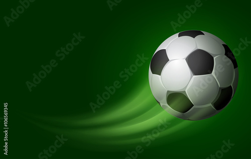 Card for Football Club with Flying Soccer Ball on Green Background. Realistic Vector Illustration. 