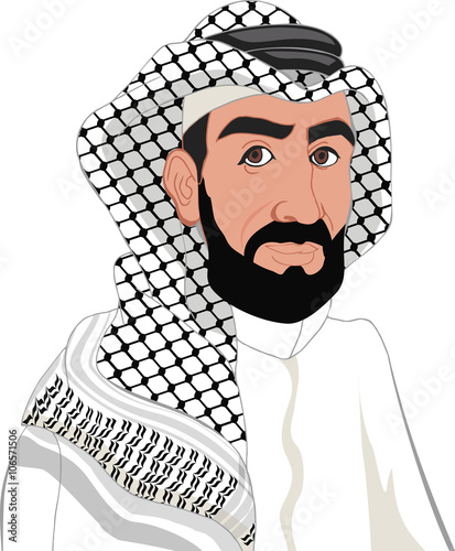 Arab,muslim,in keffiyeh and traditional clothing,with quran