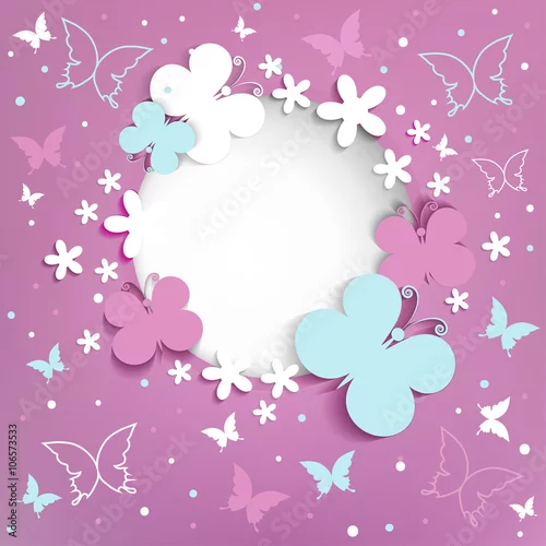 Fototapeta Różowe tło z motylami na ramie