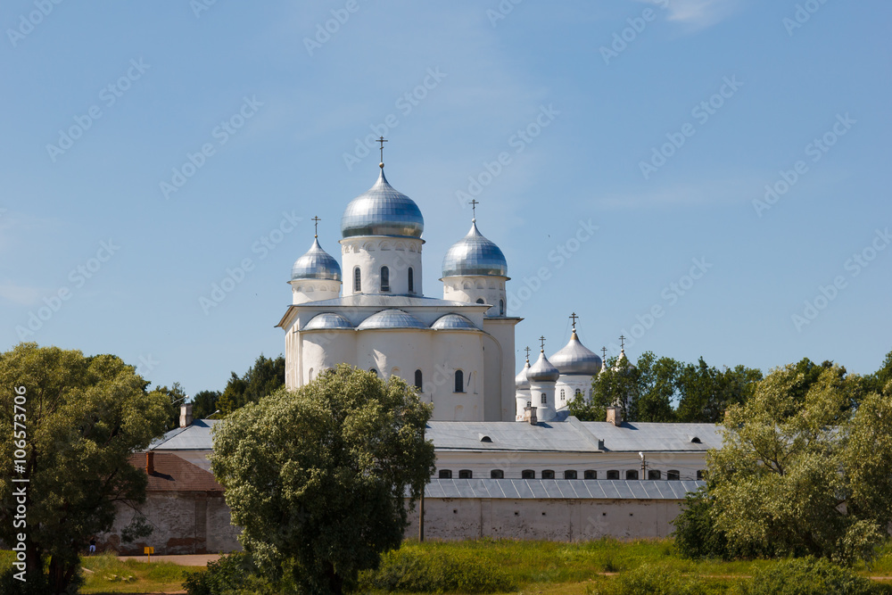 Varlaamo-Khutyn monastery in the town of Veliky Novgorod. Christian Church of Russia. Orthodox Christian shrines. Old Russian Church.