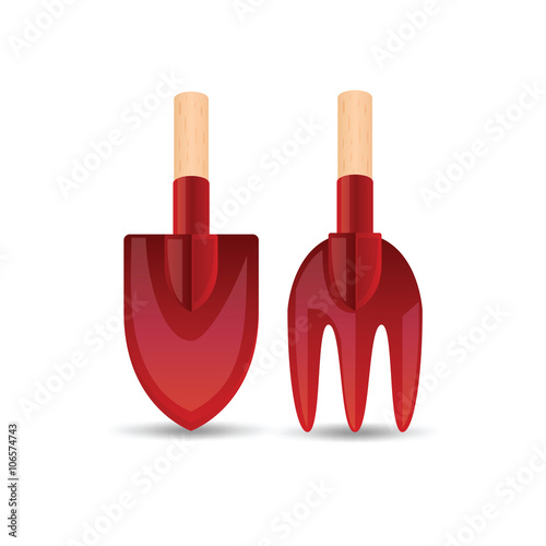 Icon garden shovel and rake isolated on a white background.