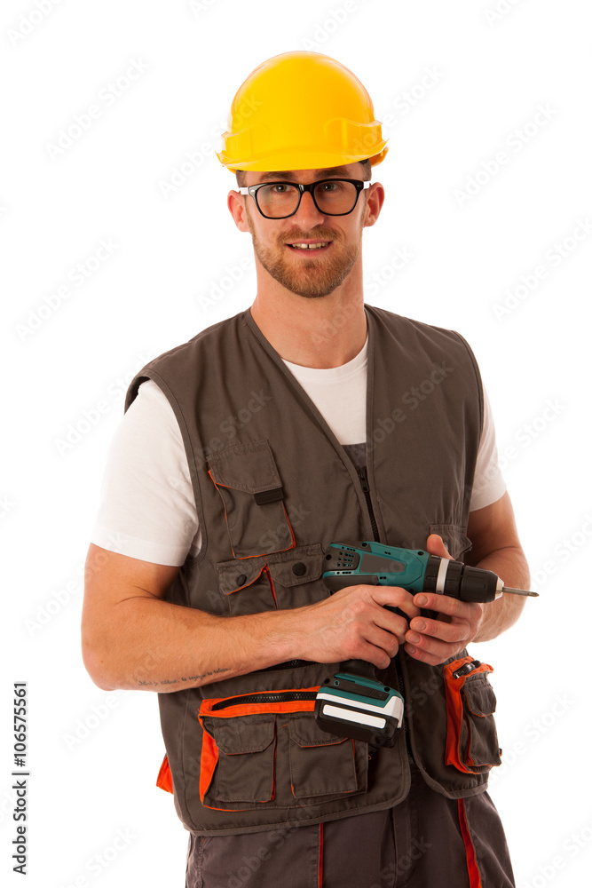 diy - young cheerful man holding battery screwdriver isolated ov diy - young cheerful man holding battery screwdriver isolated ov