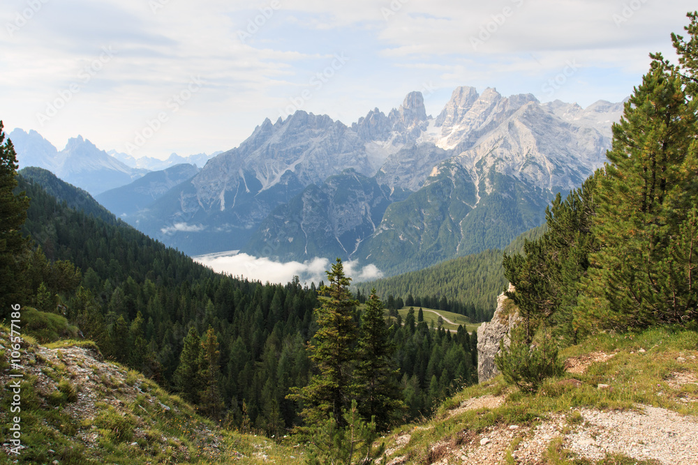 panorama da Prato Piazza (Dolomiti). Sullo sfondo il Monte Cristallo