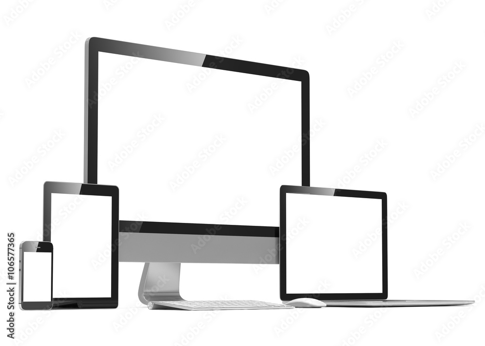 Ultimate web design, laptop, smartphone, tablet, computer, display. 3D rendering. Ultimate web design, laptop, smartphone, tablet, computer, display. 3D rendering.