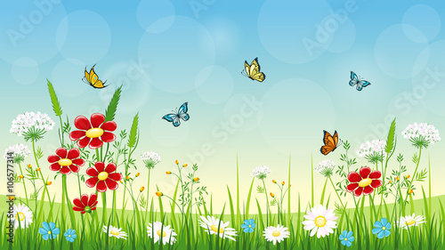 Flower background with butterflies