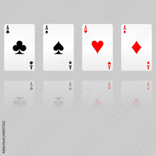 All four ace poker card in modern design with reflection effect. Card game illustration.