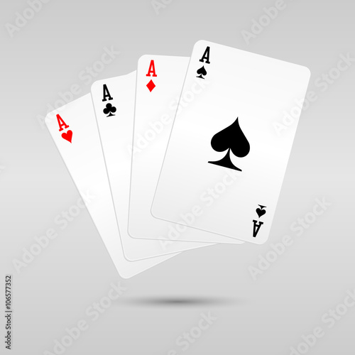 All four ace french poker cards in modern design with shadow under. Card game illustration