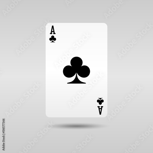 Clubs Ace poker card in modern design with shadow under. Card game illustration