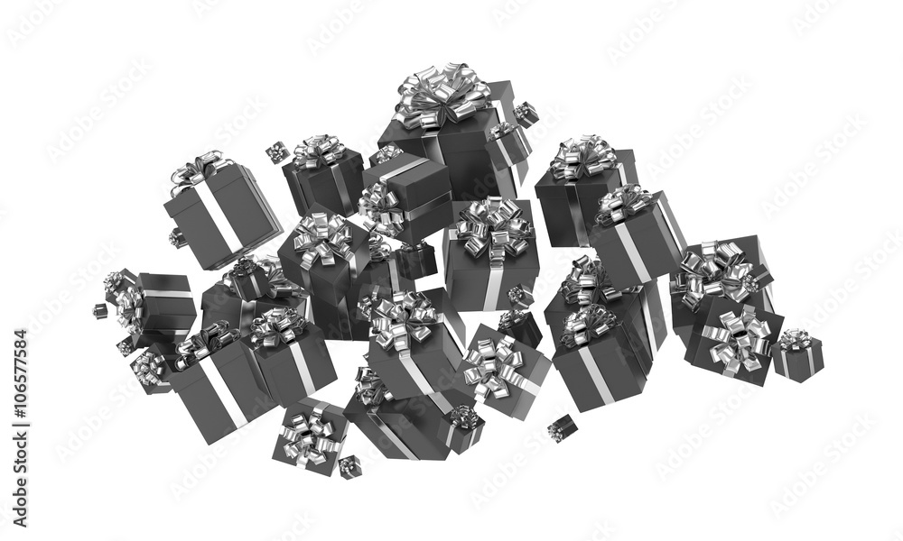flying gift boxes on white. 3D rendering. flying gift boxes on white. 3D rendering.
