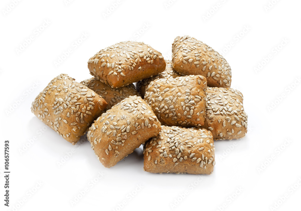 fresh baked buns isolated on white background