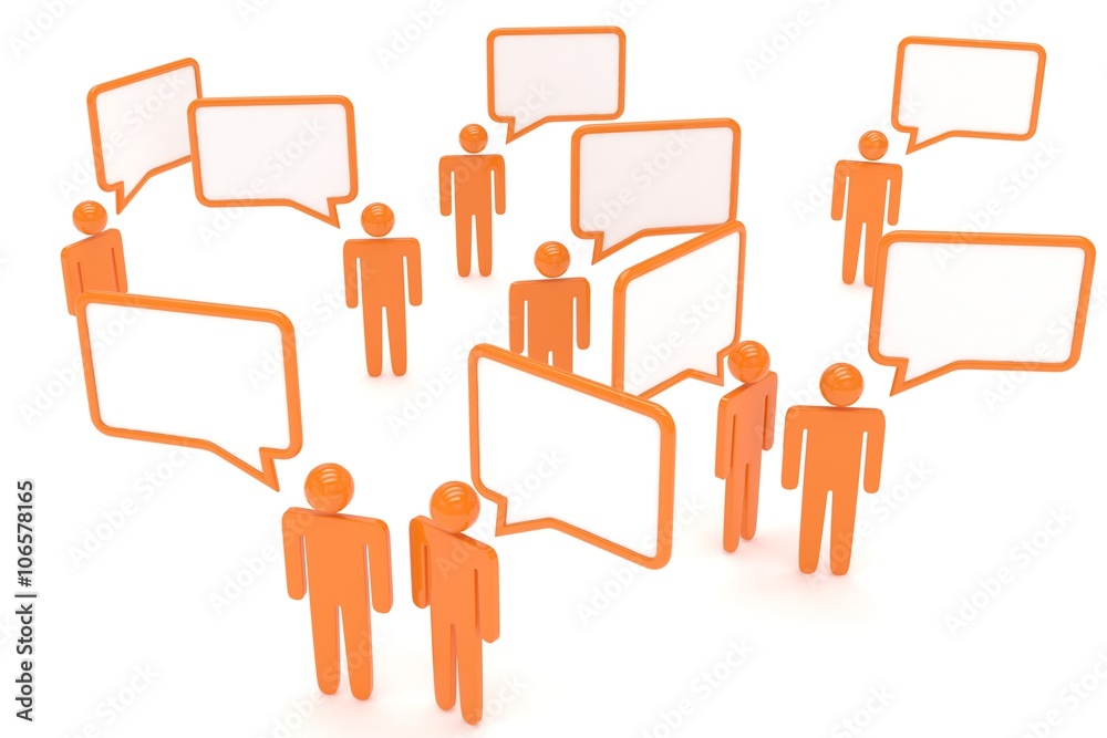 people with talk bubbles isolated over a white background. 3D rendering. people with talk bubbles isolated over a white background. 3D rendering.