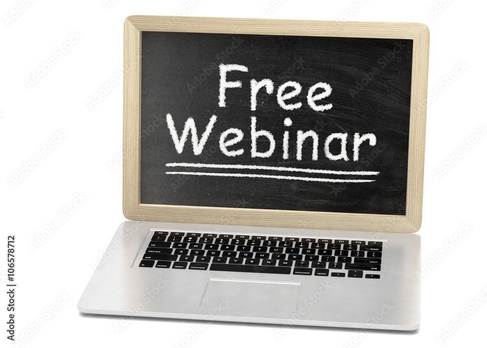 Laptop with chalkboard, free webinar, online education concept. 3D rendering. Laptop with chalkboard, free webinar, online education concept. 3D rendering.