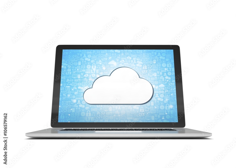 3d rendering of a laptop with cloud concept 3d rendering of a laptop with cloud concept