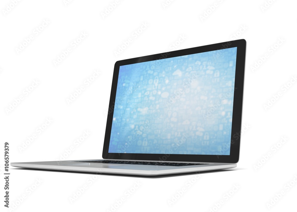 3d rendering of a laptop with blue wallpaper with app icon 3d rendering of a laptop with blue wallpaper with app icon