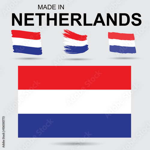 National colors and flag of Netherlands, Holland. Vector art.